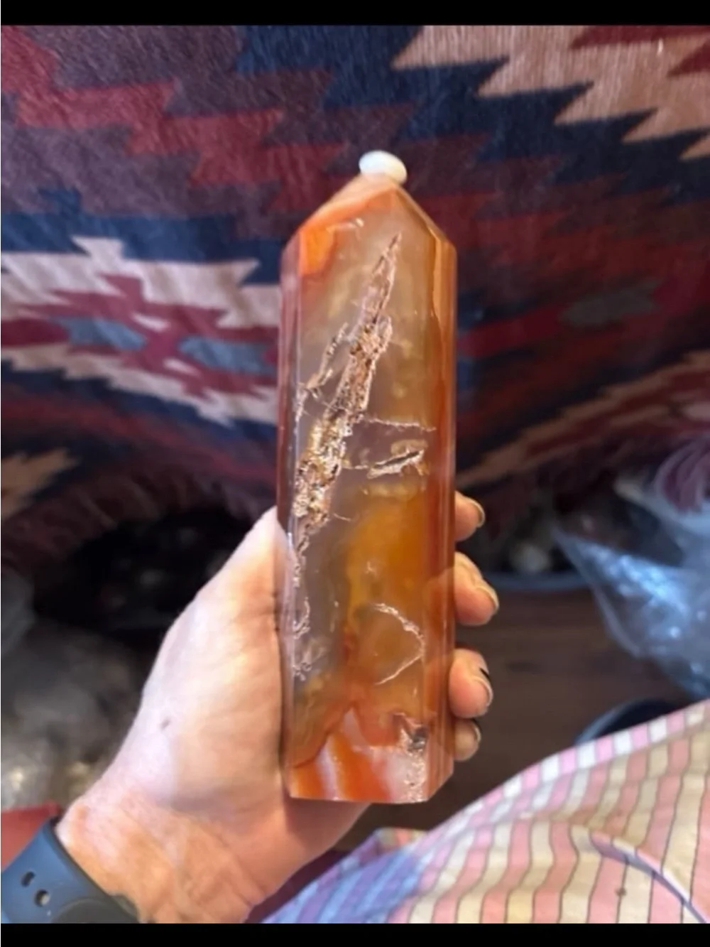 Polished Red and White Agate Point Tower - Home Accent
